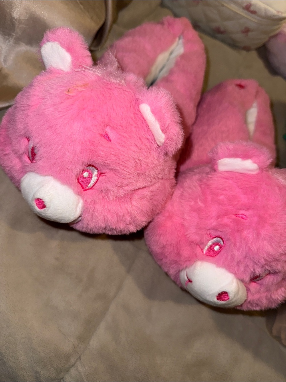 Plush Pink Bear Slippers - Cozy Fuzzy Slip-Ons